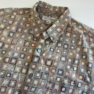 Tori Richard Men's Lawn Cotton Printed Short‎ Sleeve Button Down large brown tan